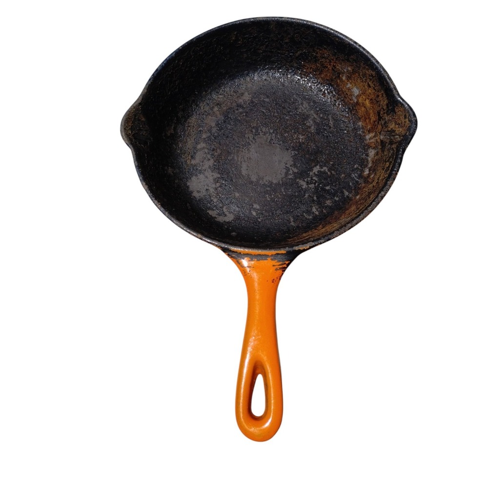 Le Creuset 20 Cast Iron Skillet Flame Orange Enamel 7.5" France Vintage